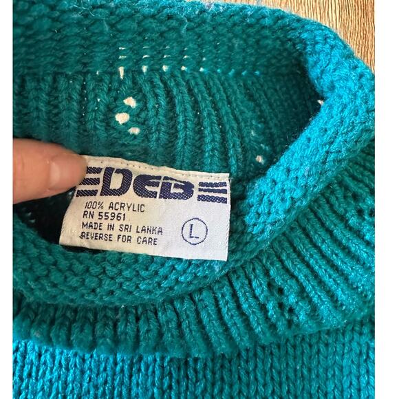 Vintage DEB Chunky Cropped Teal Blue Sweater Size Small - Picture 2 of 5